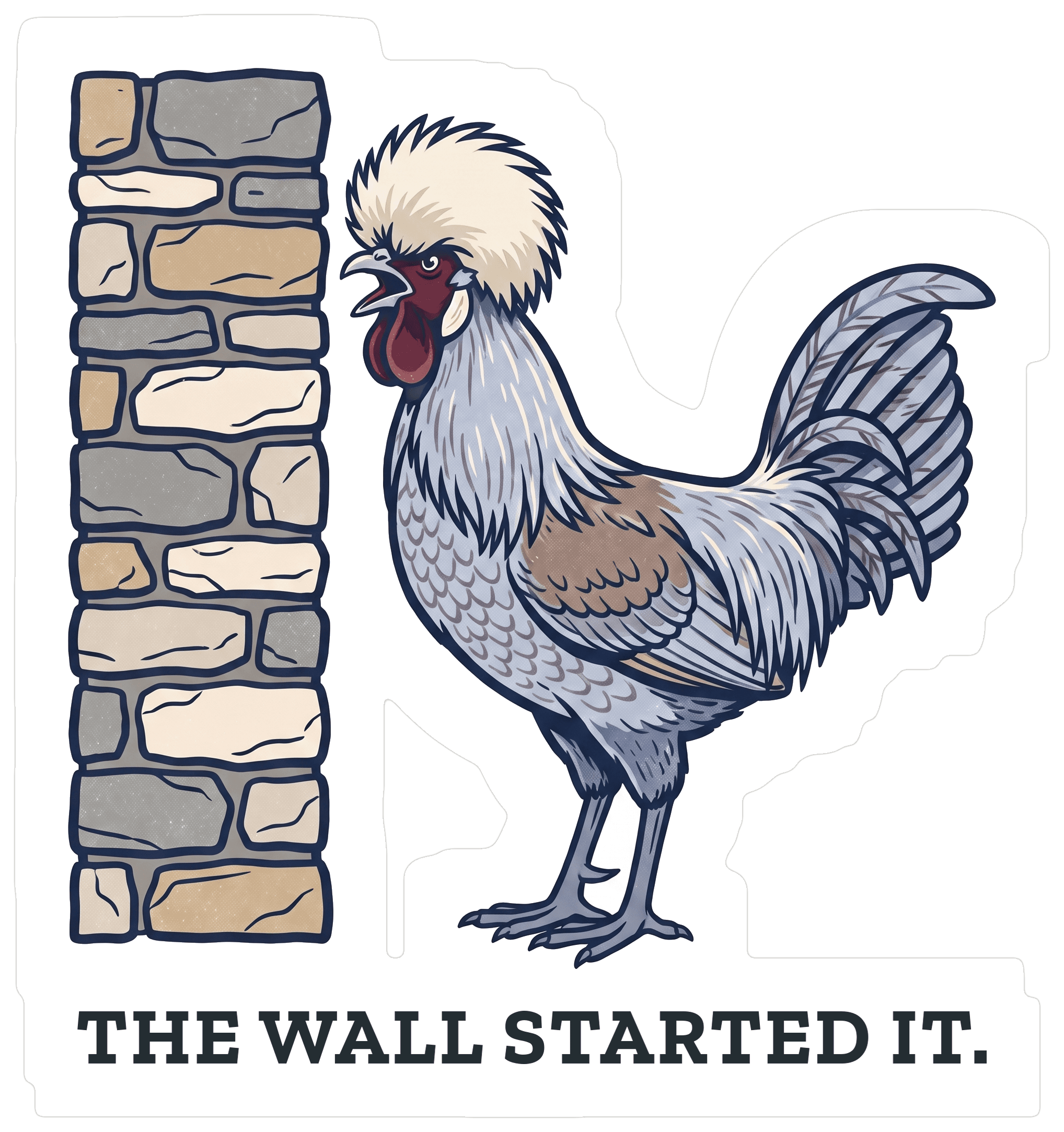 Weatherproof kiss-cut sticker of cartoon Dippy Egg the rooster.